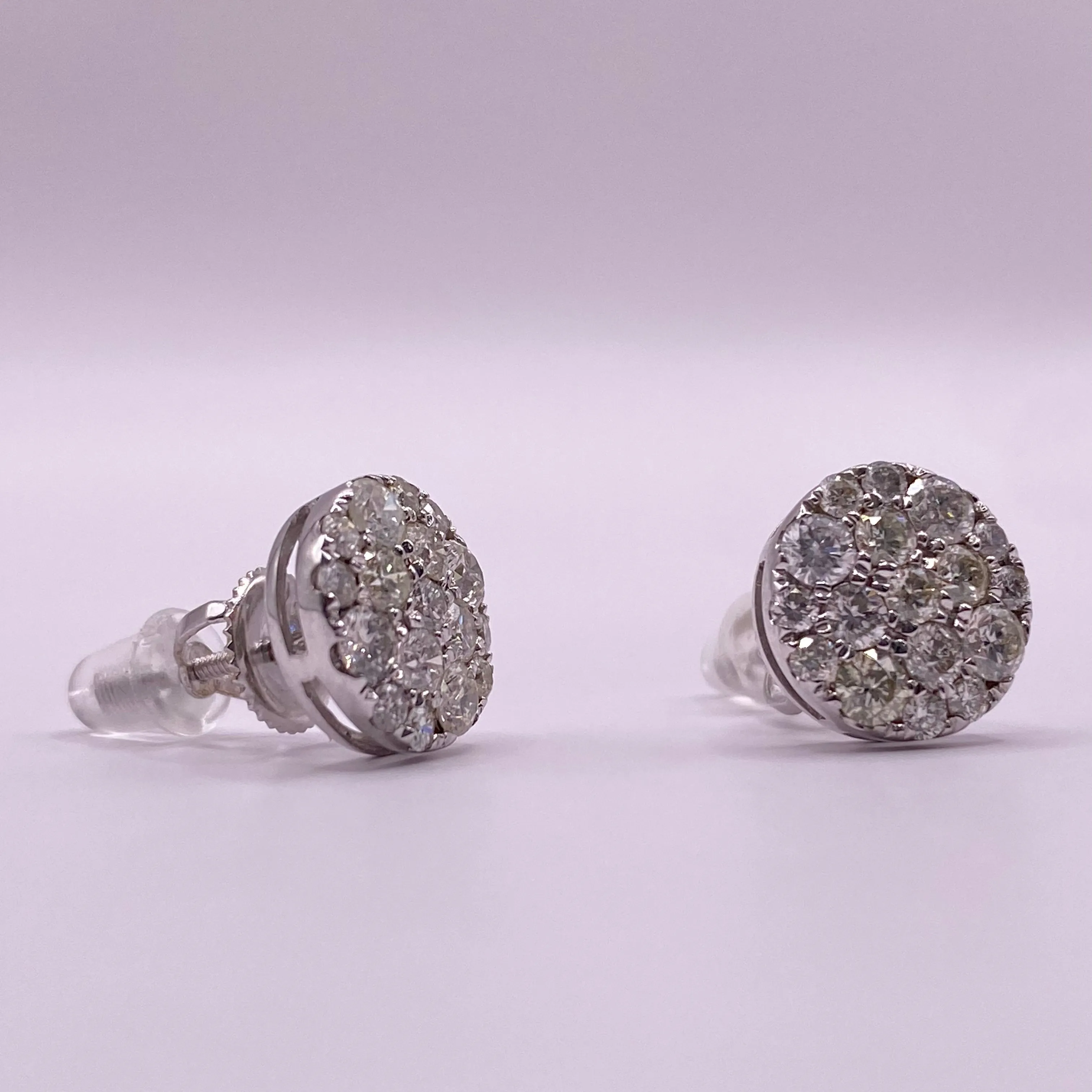 14K White Gold Diamond Flower Stud Earrings 1.65Ct / 2.7gr