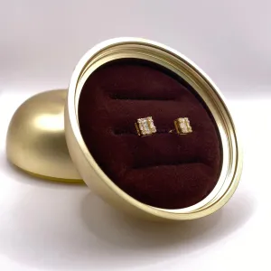 14K Yellow Gold Diamond Square Stud Earrings 0.38Ct / 1.4gr