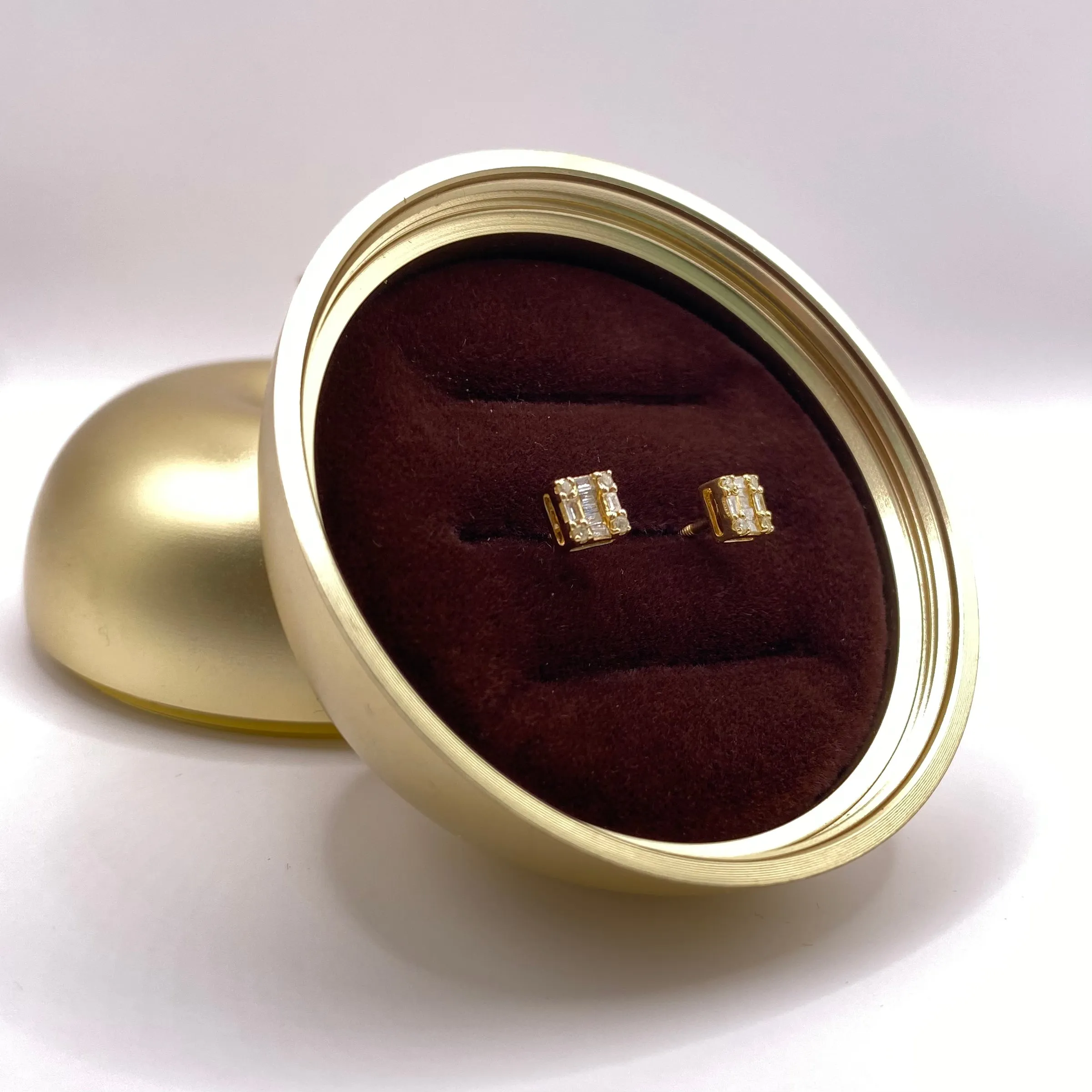 14K Yellow Gold Diamond Square Stud Earrings 0.38Ct / 1.4gr