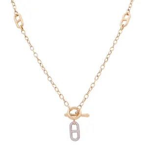 14K Yellow Gold Fashion Links Necklace with Cubic Zirconias