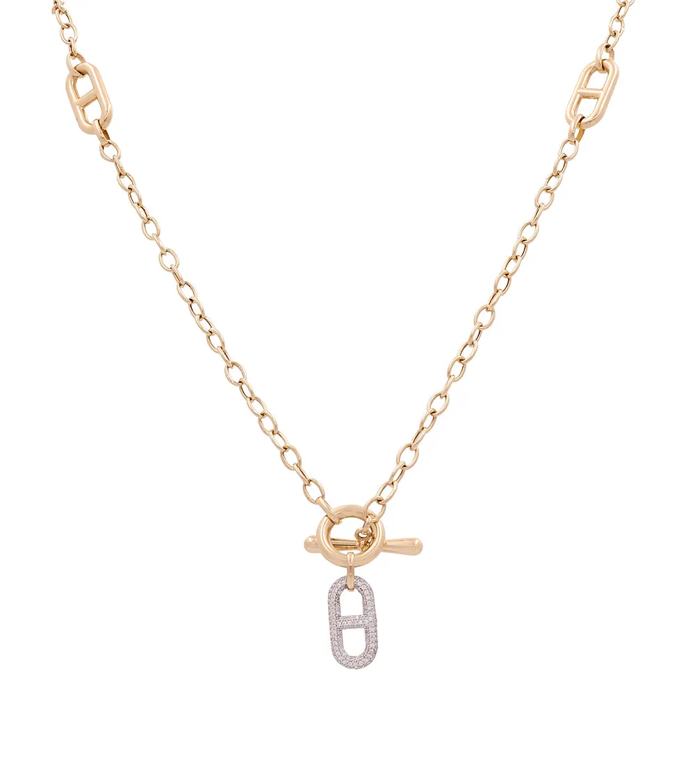 14K Yellow Gold Fashion Links Necklace with Cubic Zirconias