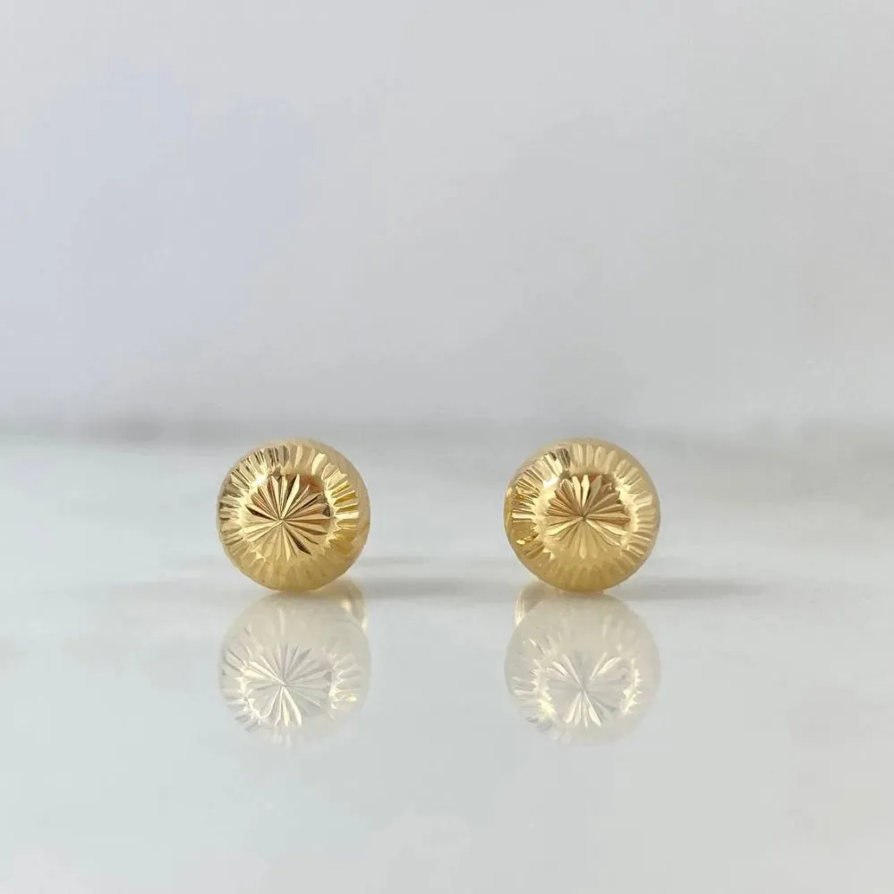 18K Yellow Gold Diamond Cut Ball Stud Earrings / 1.25gr / 8mm