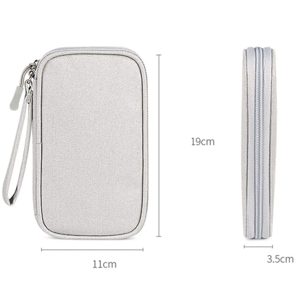 (19x11x3.5cm) Universal fabric bag travel organizer for smartphones / charging cable with zipper (size S) - Dark blue