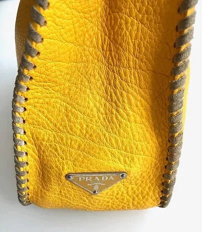 2000s PRADA YELLOW Mandras LEATHER HOBO Shoulder bag