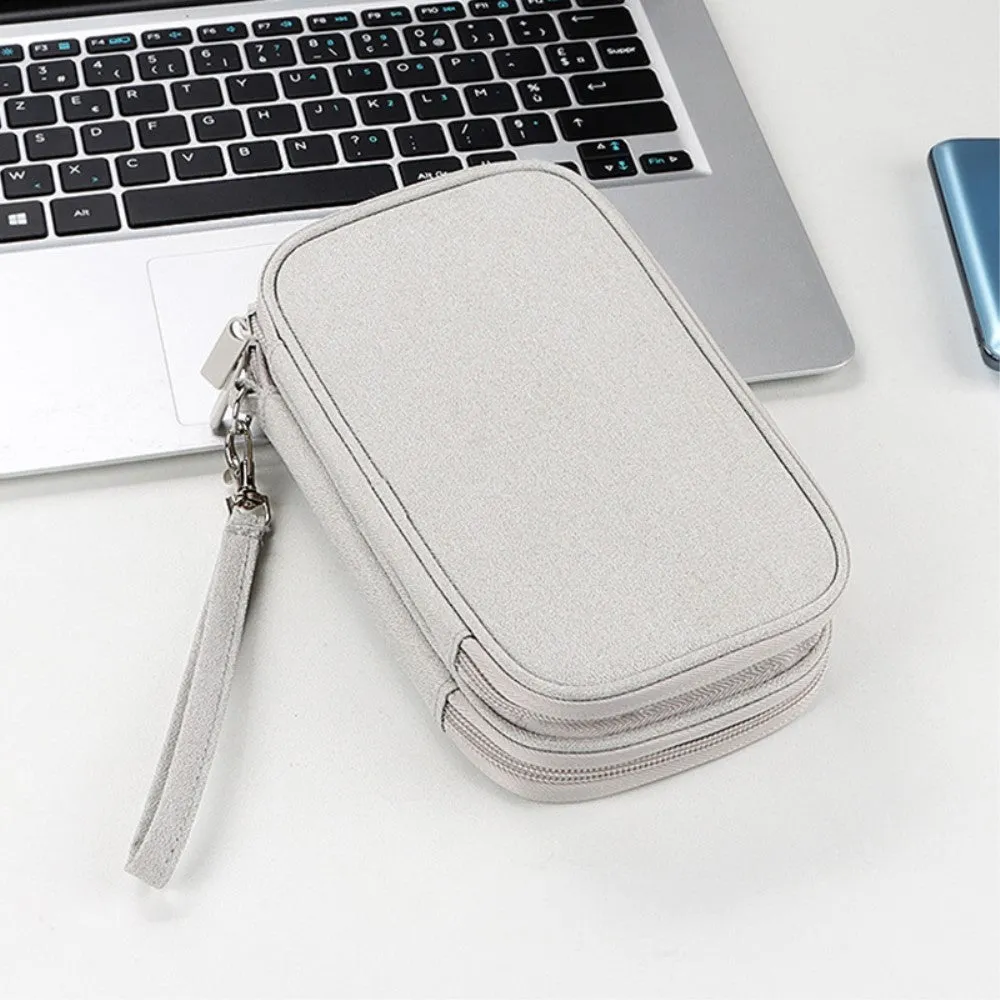 (20x11.5x6cm) Universal fabric bag travel organizer for smartphones / charging cable with double zipper (size M) - Grey