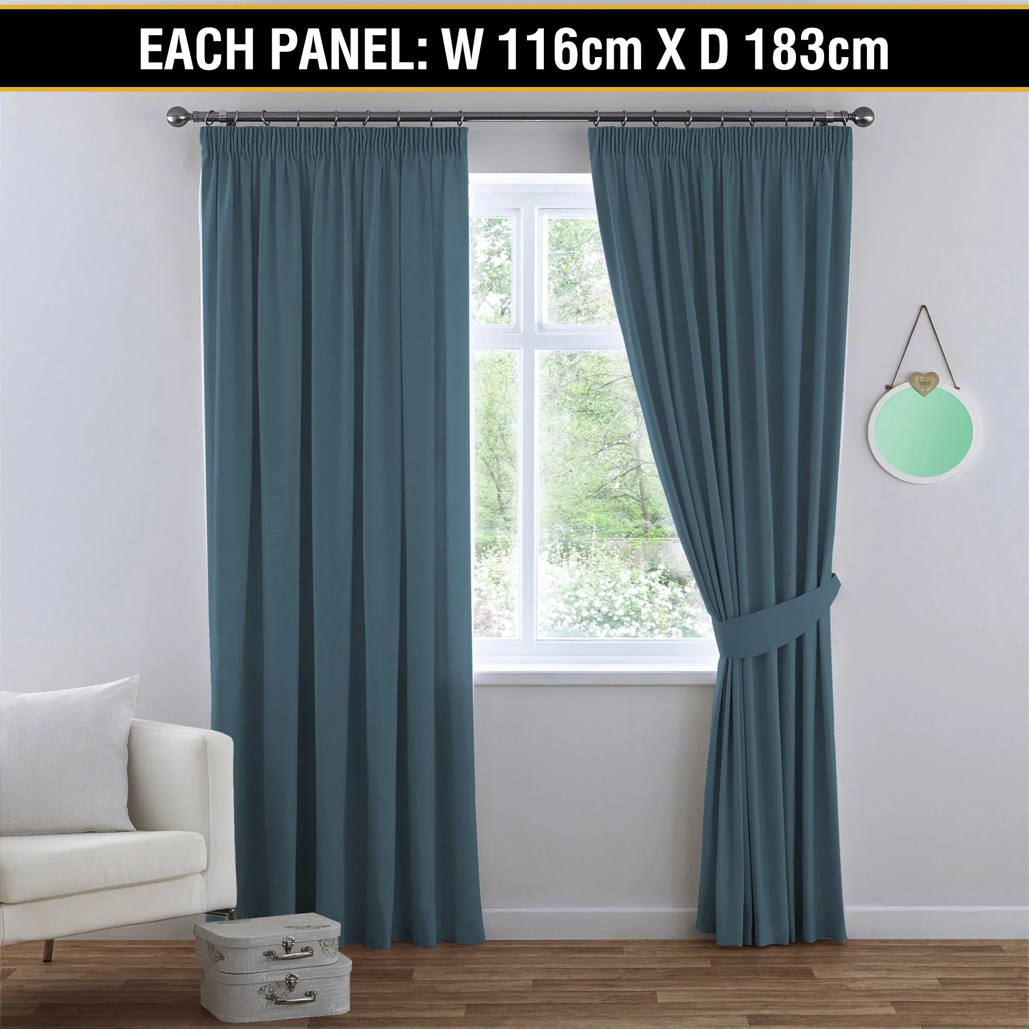 2x Blockout Curtains Blackout Curtain Pair Pencil Pleat Draperies with Tie Backs