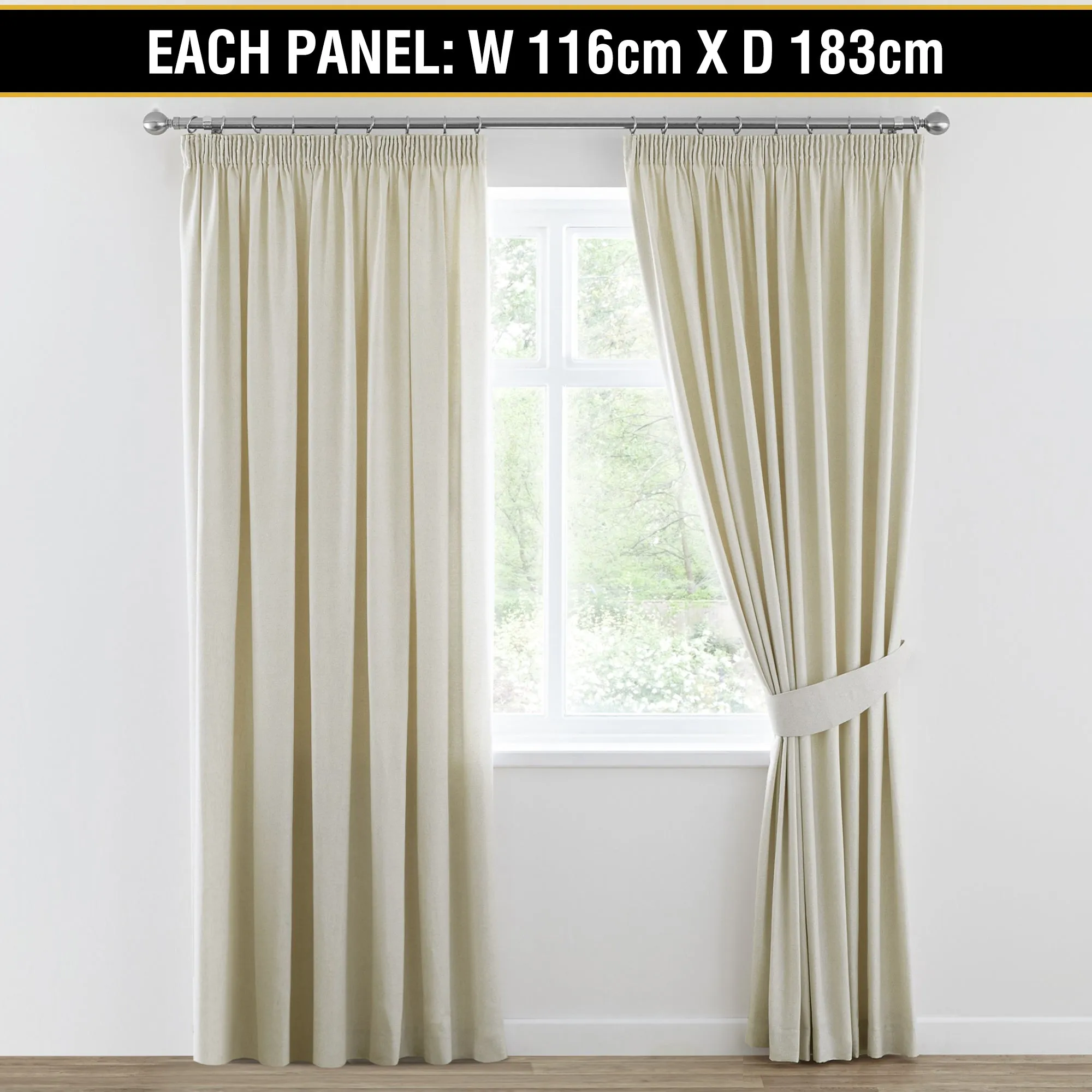 2x Blockout Curtains Blackout Curtain Pair Pencil Pleat Draperies with Tie Backs