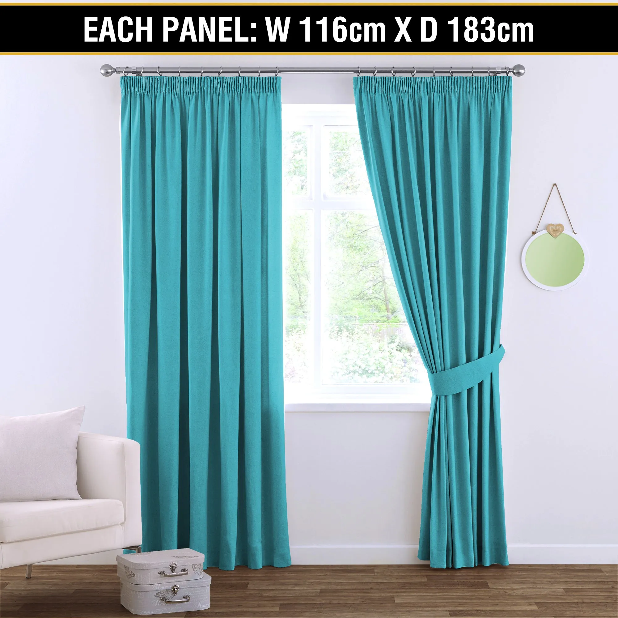 2x Blockout Curtains Blackout Curtain Pair Pencil Pleat Draperies with Tie Backs