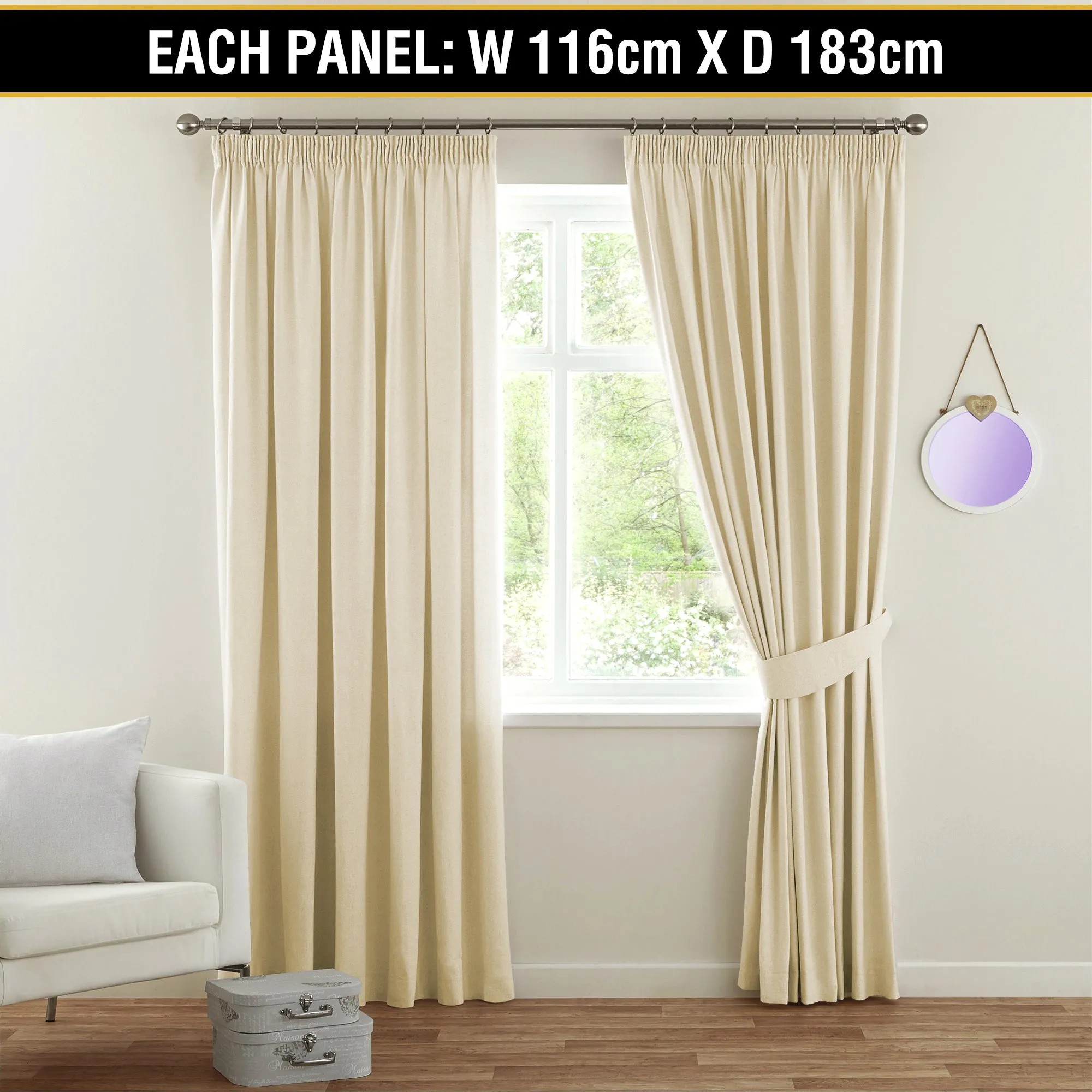 2x Blockout Curtains Blackout Curtain Pair Pencil Pleat Draperies with Tie Backs