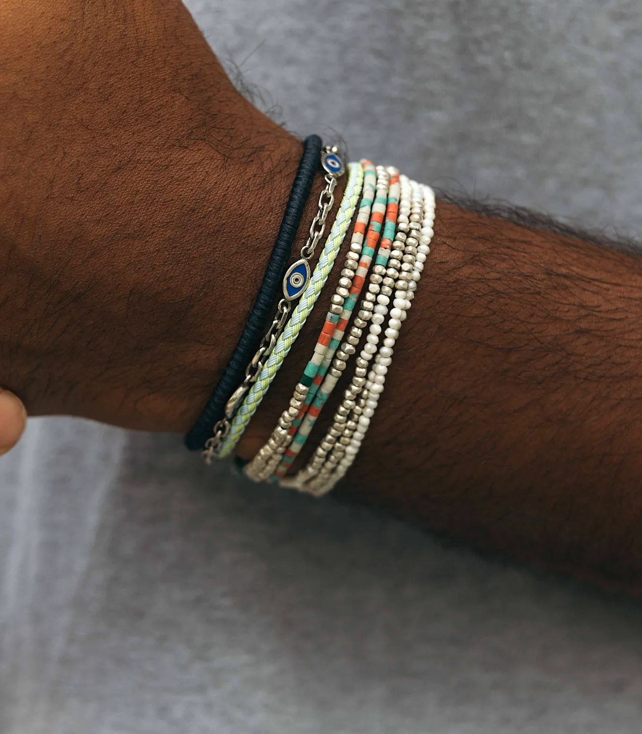 3 Laps Bracelet With Afghani And Sterling Silver Beads