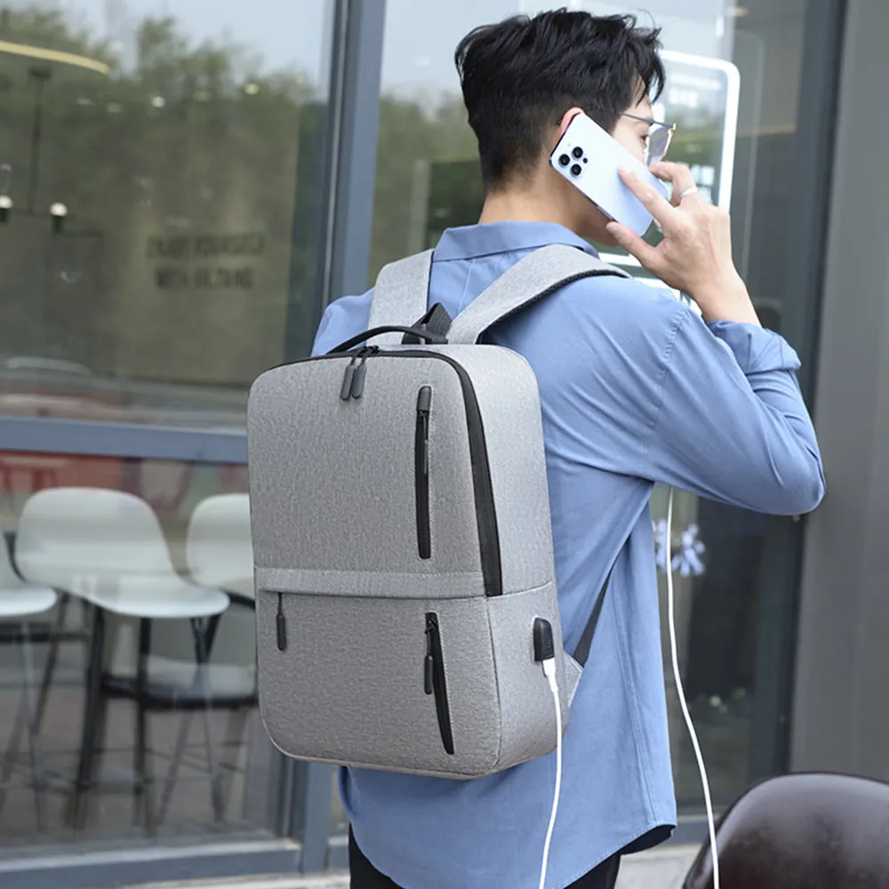 3-Piece Set Large Capacity Laptop Backpack Fits up to 15.6 Inch Laptop with USB Charging Port Grey