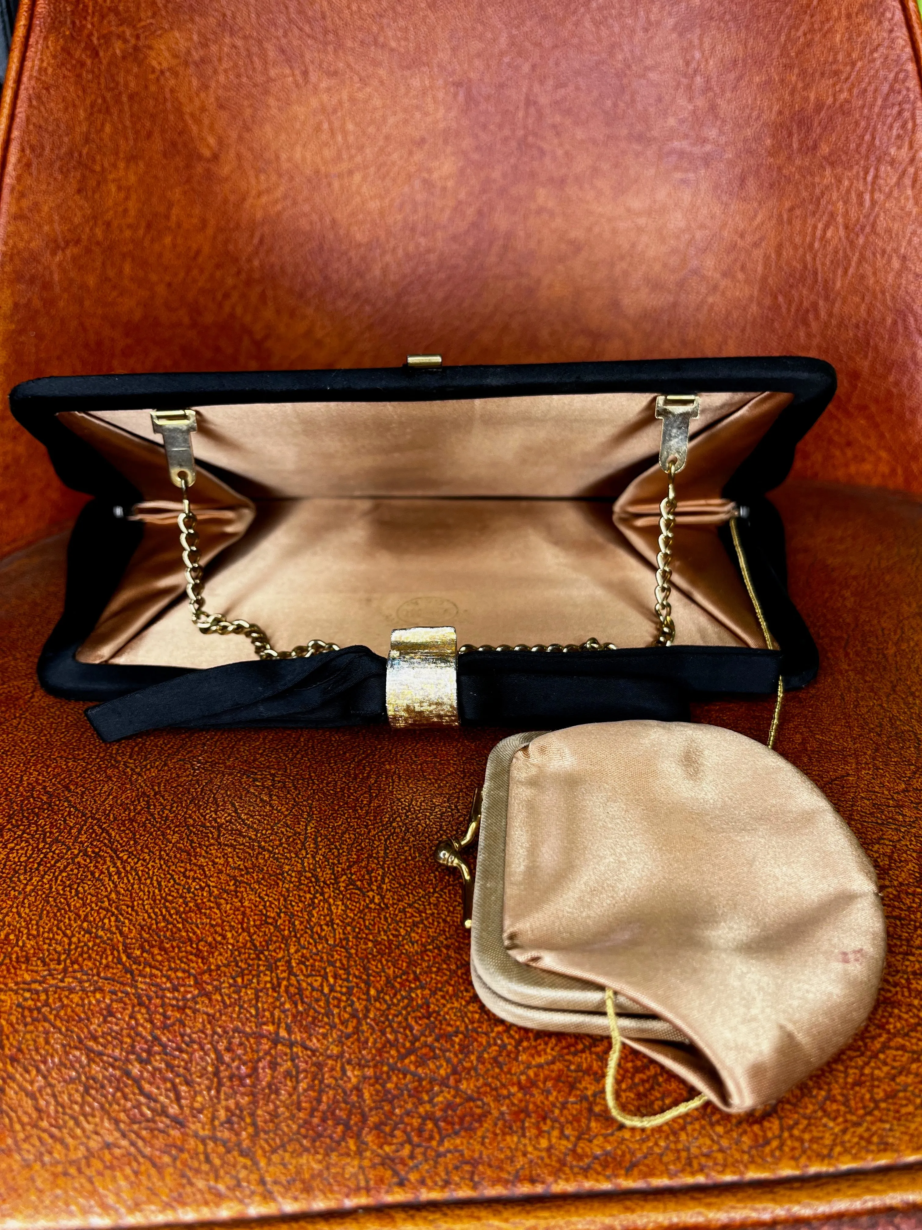 50's After Five Black Bow Clutch