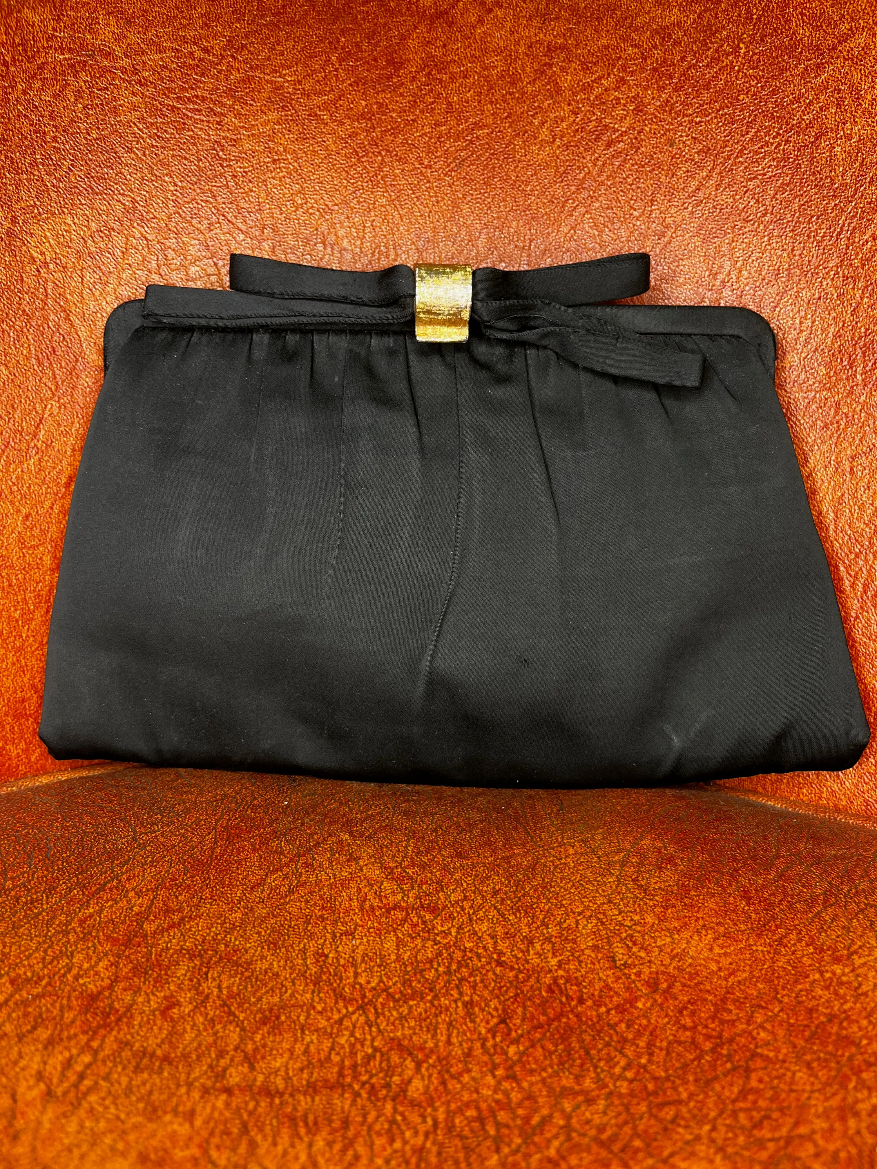 50's After Five Black Bow Clutch