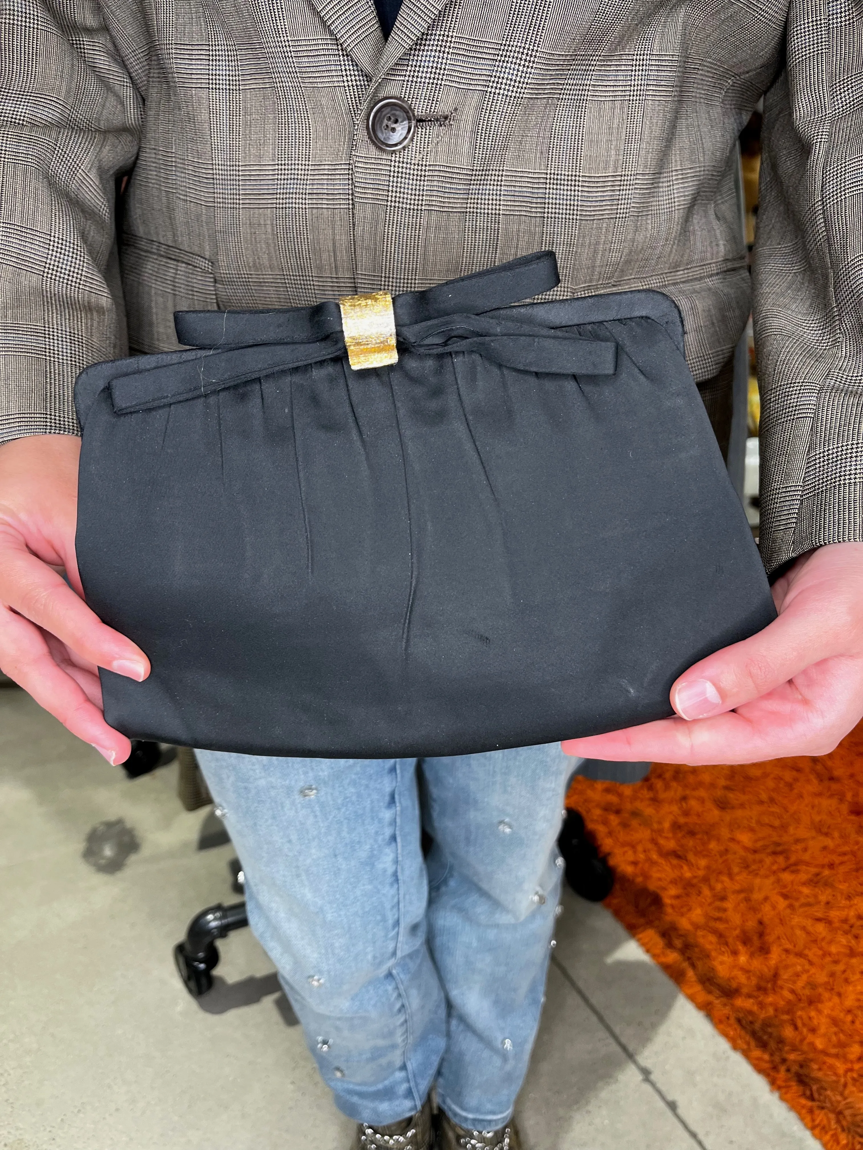 50's After Five Black Bow Clutch