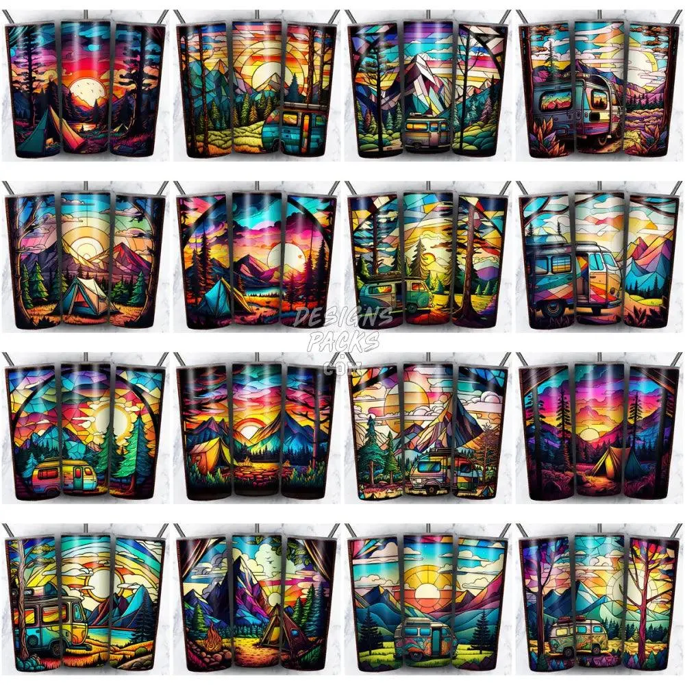 99 STAINED GLASS CAMPING Tumbler Wrap Bundle JPG