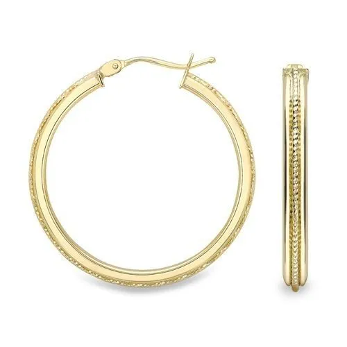 9ct Gold 25mm Bead Hoop Earrings