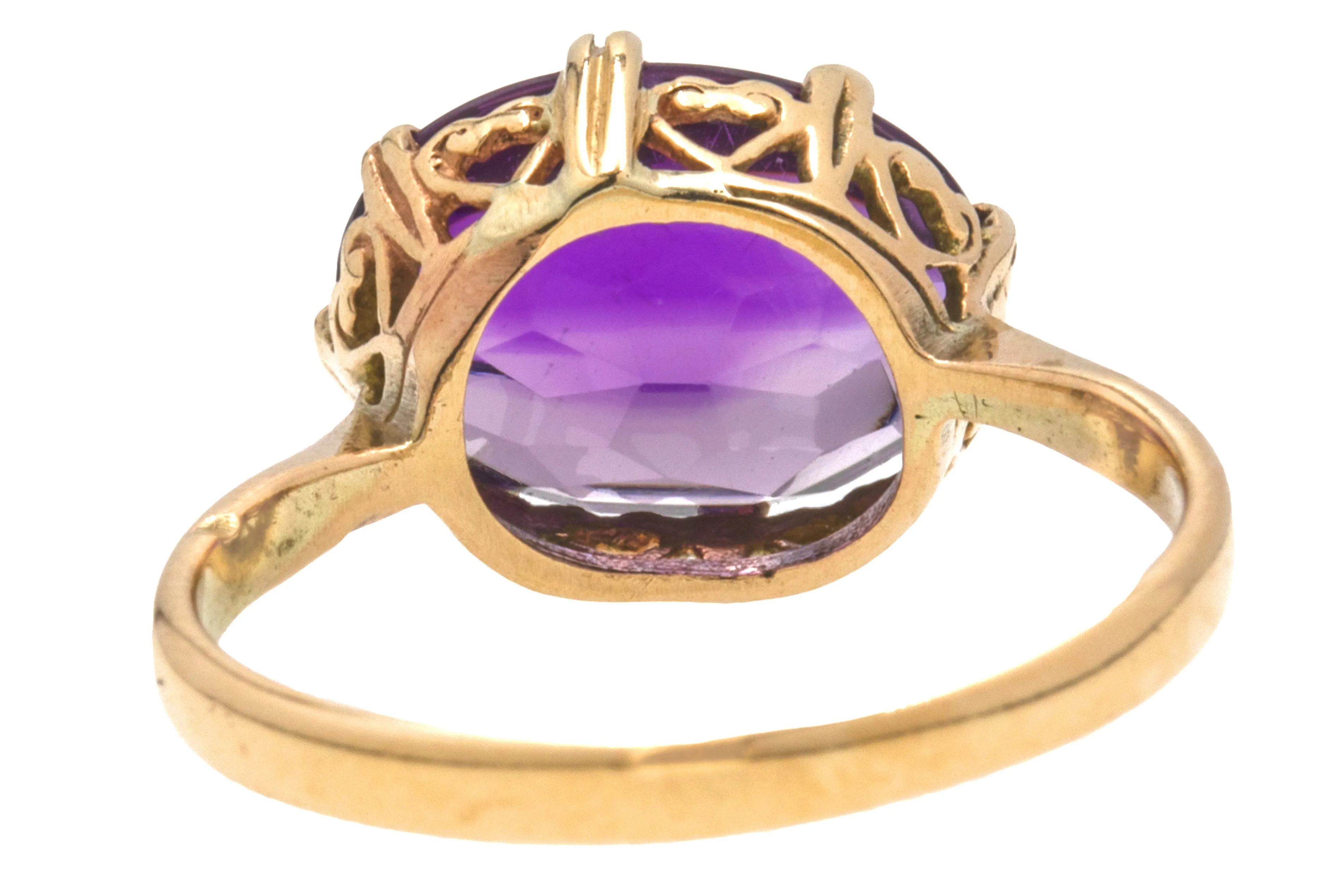 9ct Gold Amethyst Buff-Top Ring, Heart Settings
