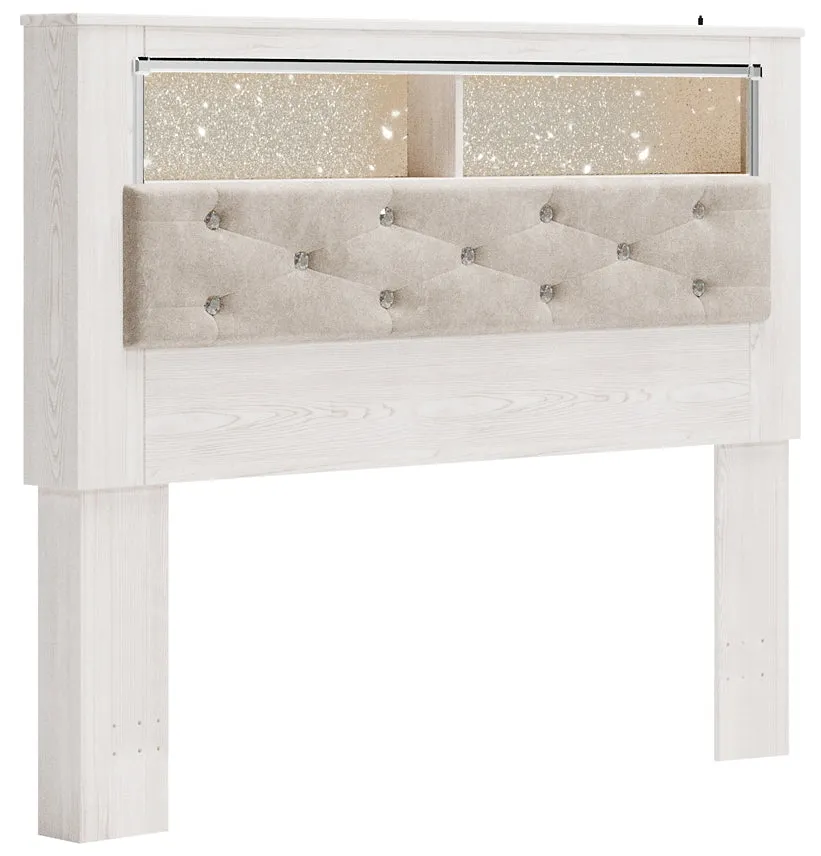Altyra Queen Bookcase Headboard Bed with Mirrored Dresser and Chest