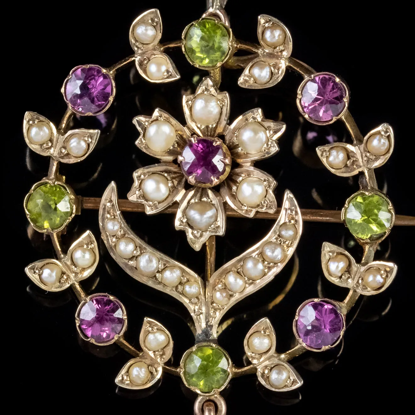 Antique Edwardian Suffragette Pendant Peridot Pearl Amethyst 9Ct Gold Circa 1910