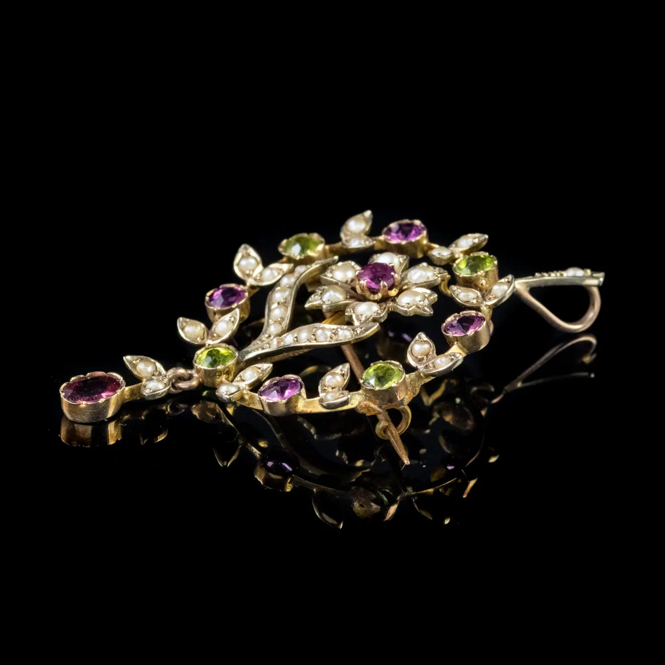 Antique Edwardian Suffragette Pendant Peridot Pearl Amethyst 9Ct Gold Circa 1910