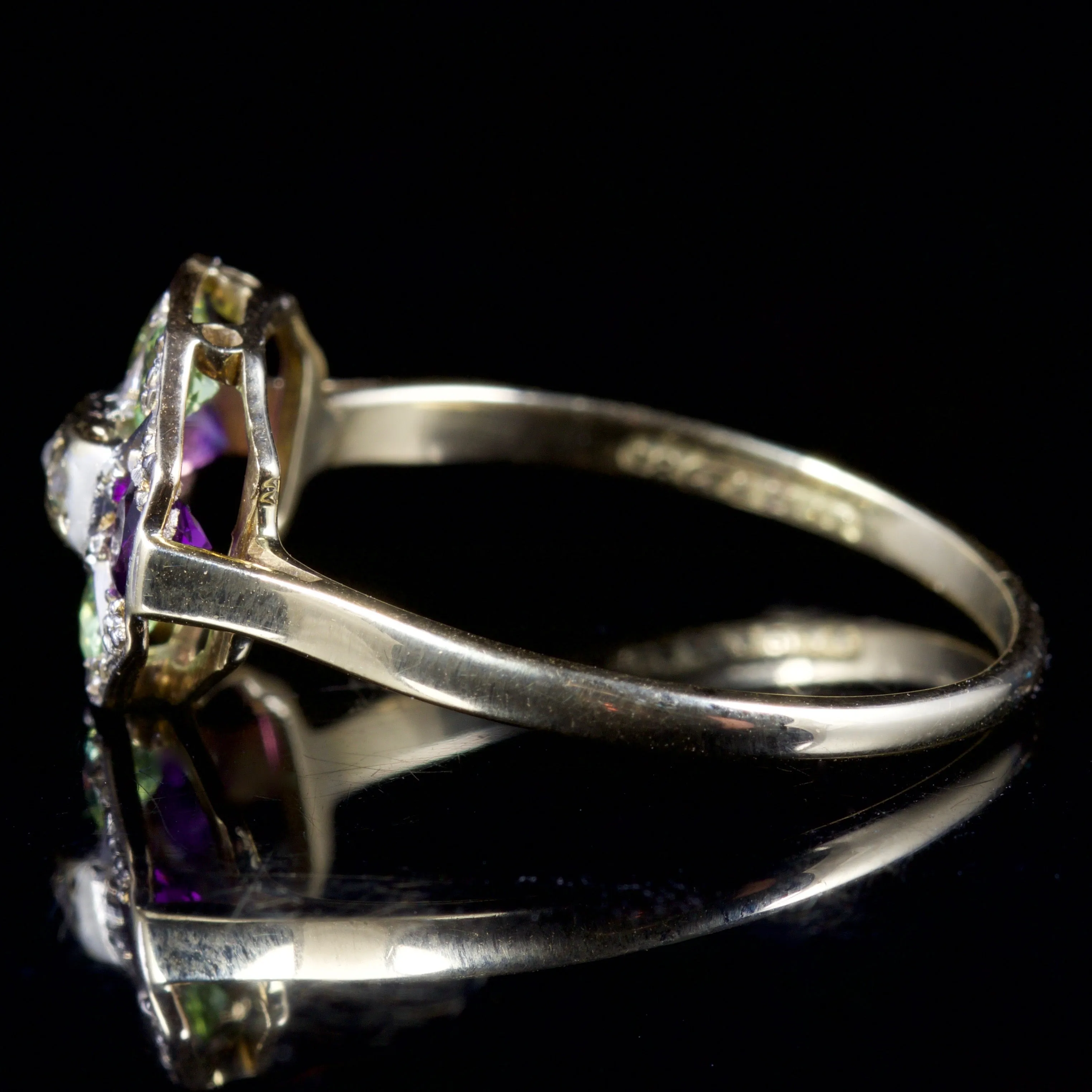 Antique Edwardian Suffragette Ring Diamond Amethyst Peridot 18Ct Gold Circa 1915