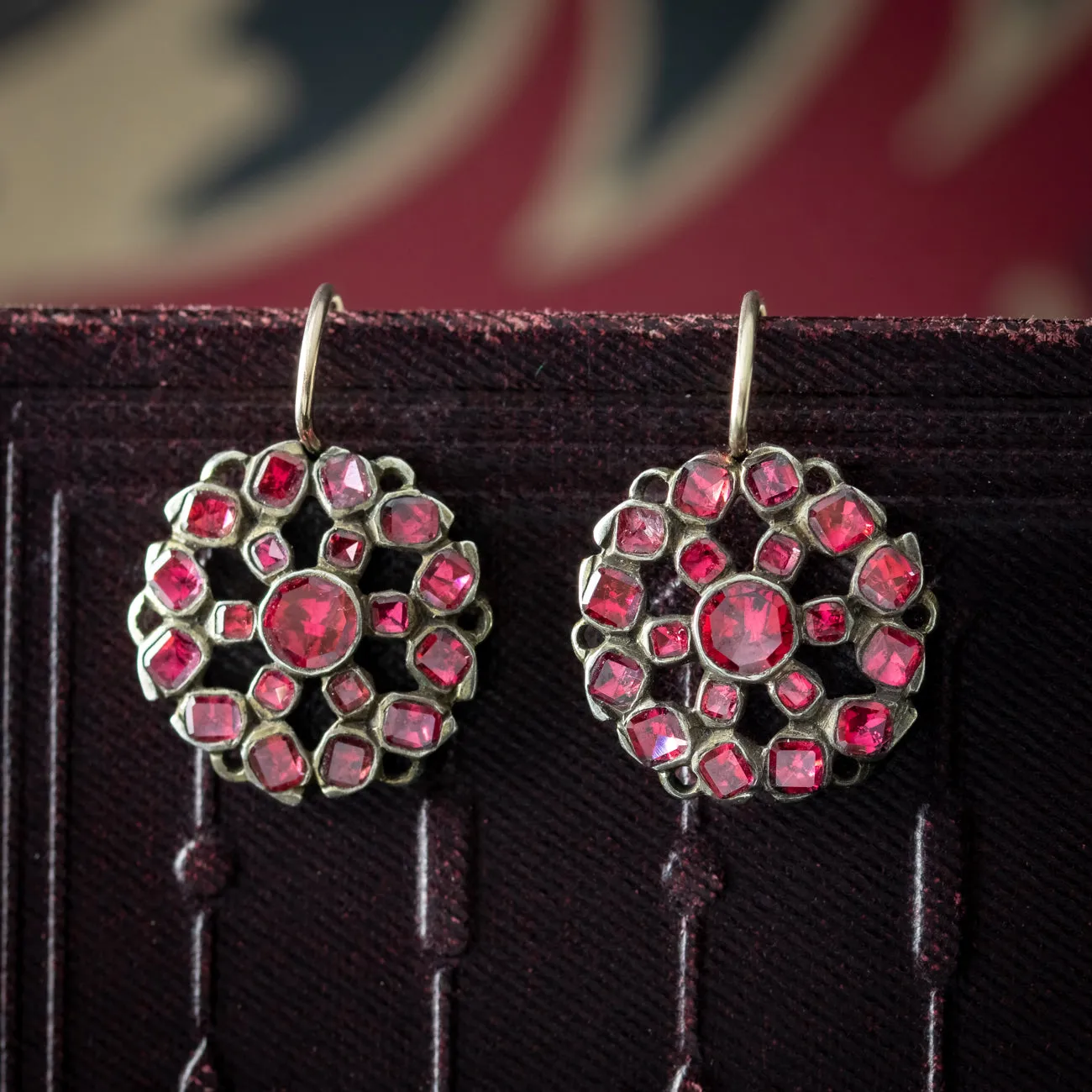 Antique Georgian Garnet Cluster Earrings