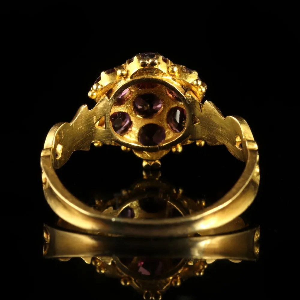 Antique Victorian Almandine Garnet Cluster Ring 18Ct Gold