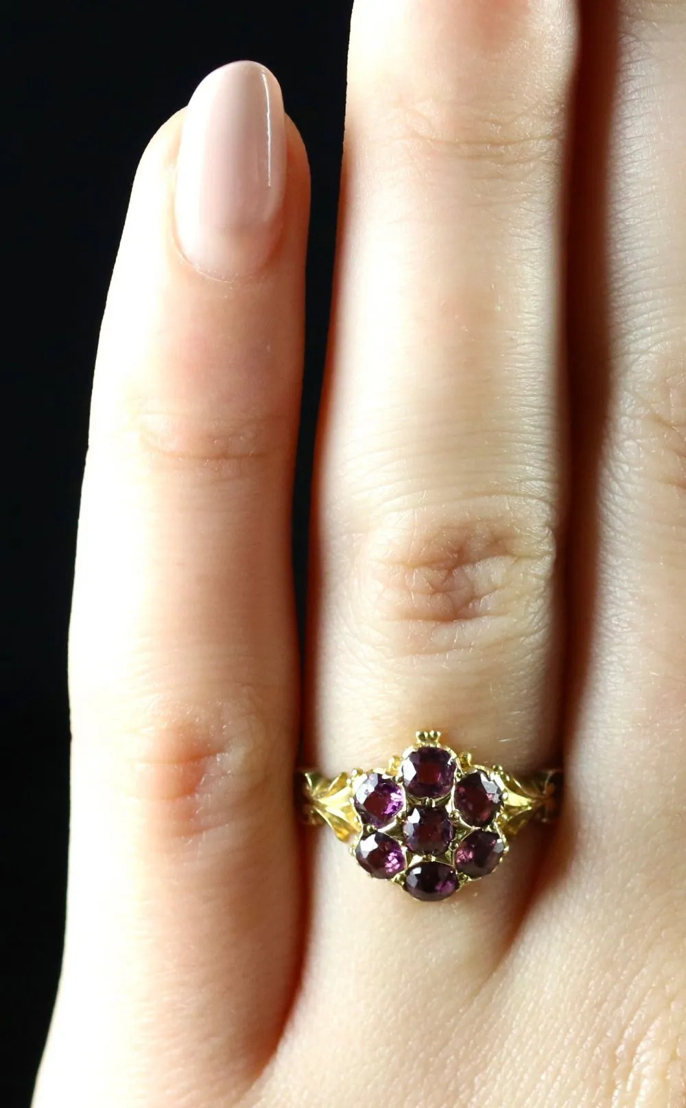 Antique Victorian Almandine Garnet Cluster Ring 18Ct Gold