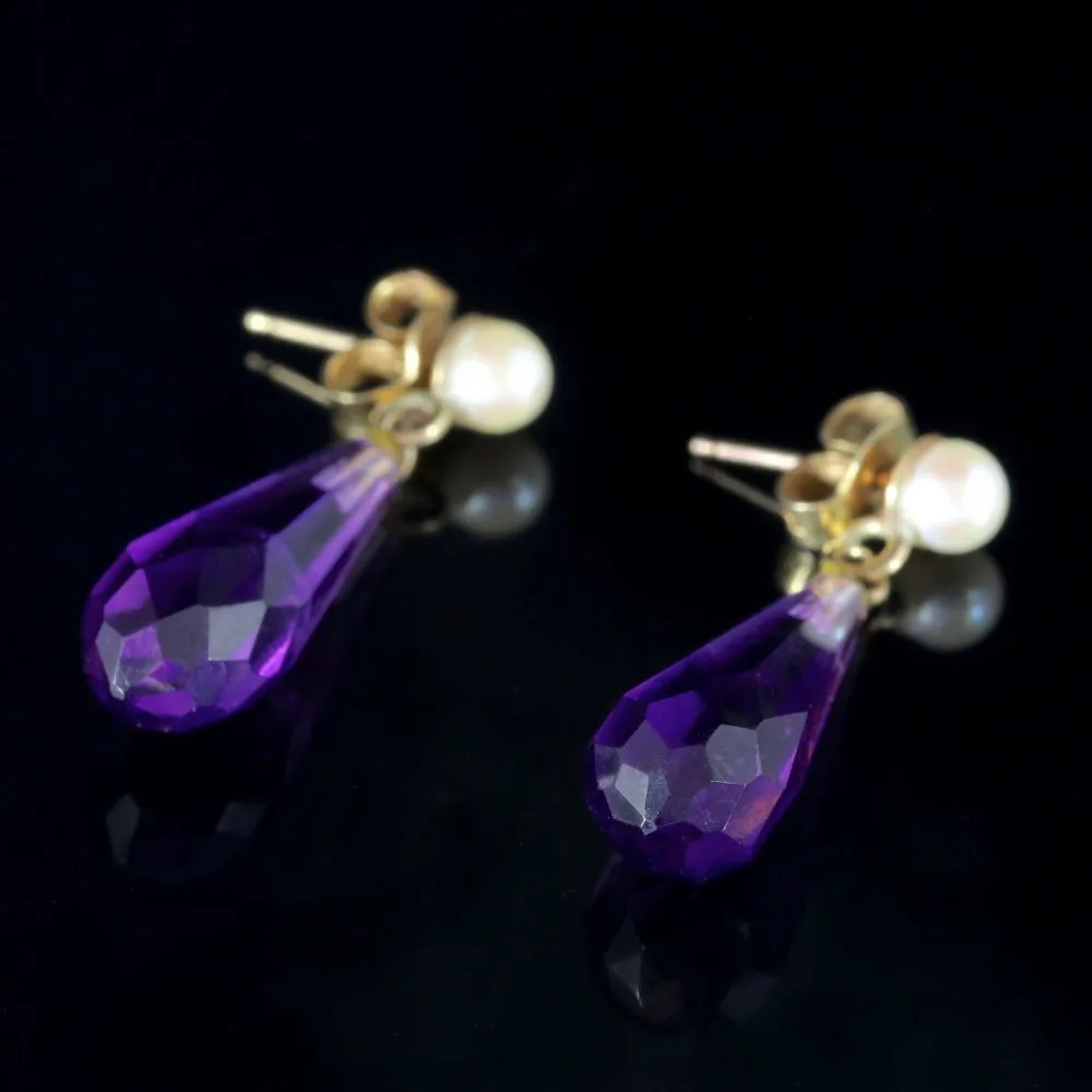 Antique Victorian Amethyst Earrings 18Ct Gold Pearl Circa 1900