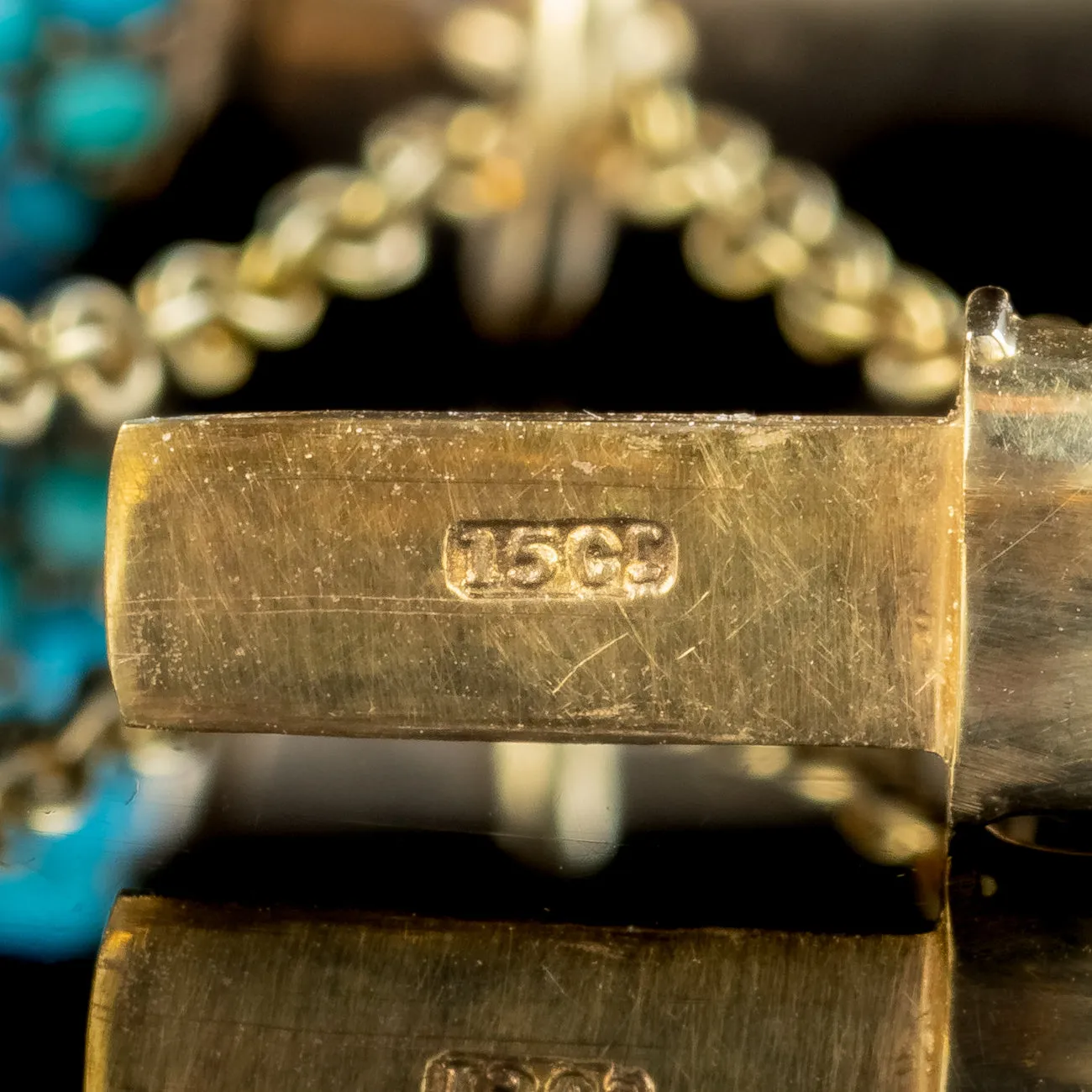 Antique Victorian Bangle 15ct Gold With Turquoise Pencil Charm
