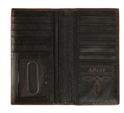 ARIAT Distressed Brown w/ Corner Tooled Overlay Wallet