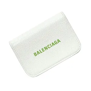 Balenciaga Everyday White Leather Logo Mini Trifold Wallet