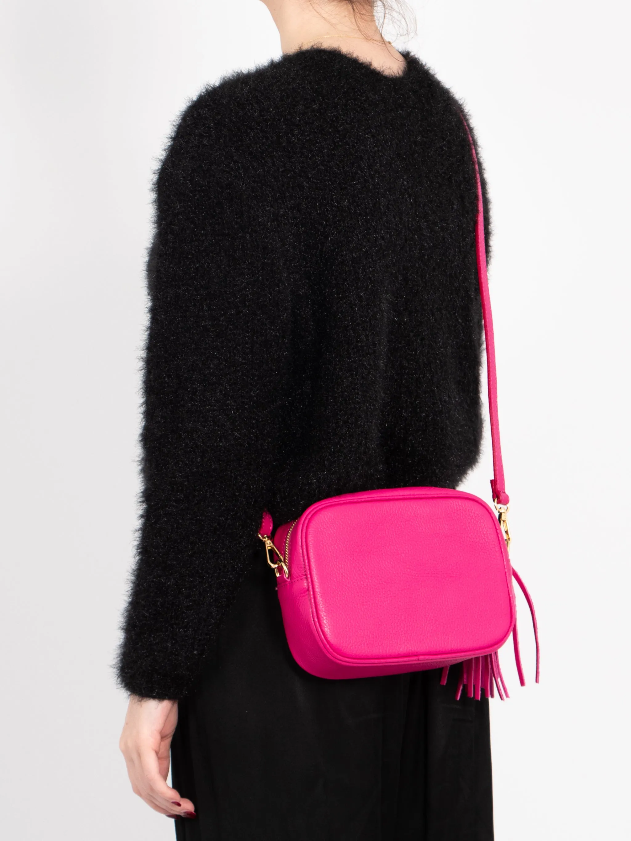 Beau - Italian Leather Crossbody Bag - Raspberry, Pebbled