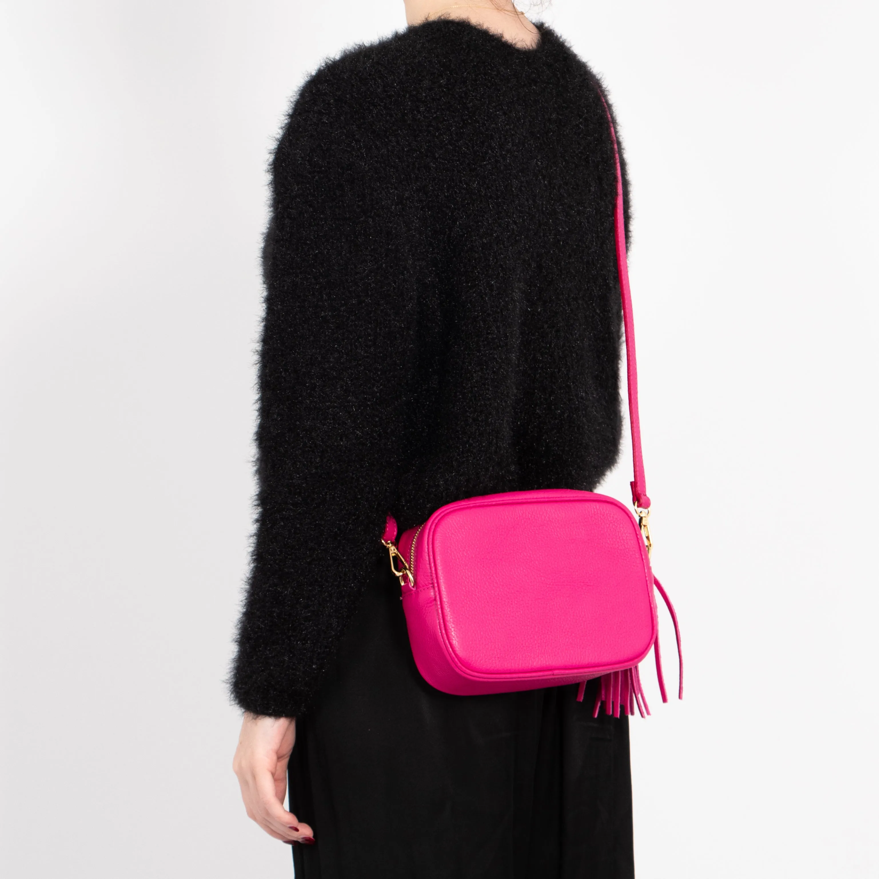 Beau - Italian Leather Crossbody Bag - Raspberry, Pebbled