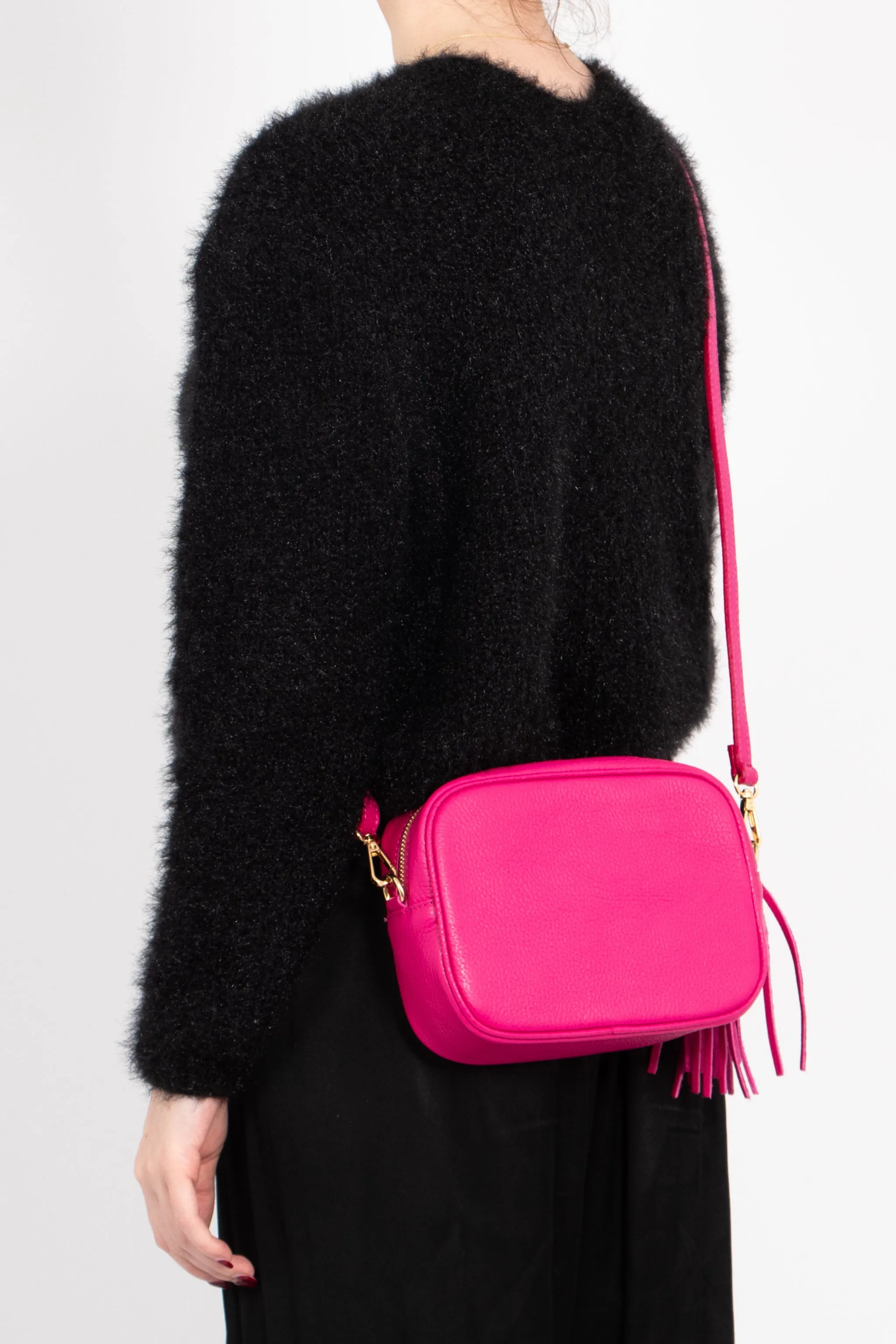 Beau - Italian Leather Crossbody Bag - Raspberry, Pebbled