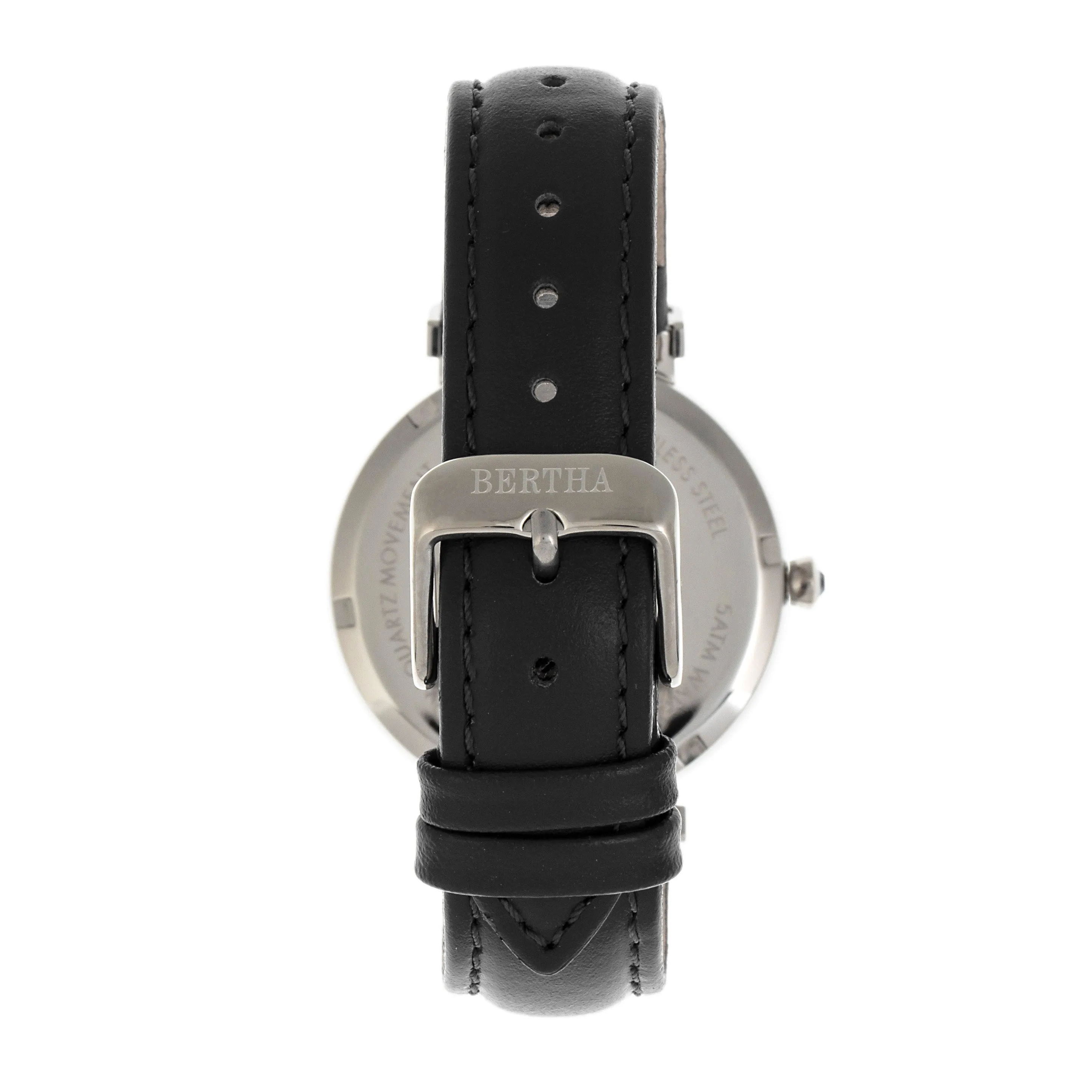 Bertha Emily Mother-Of-Pearl Leather-Band Watch - Silver/Black