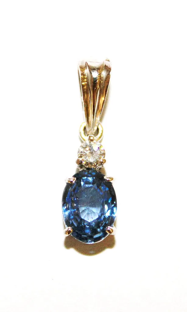 Blue Sapphire And Diamond Classic Pendant AD No. 0507