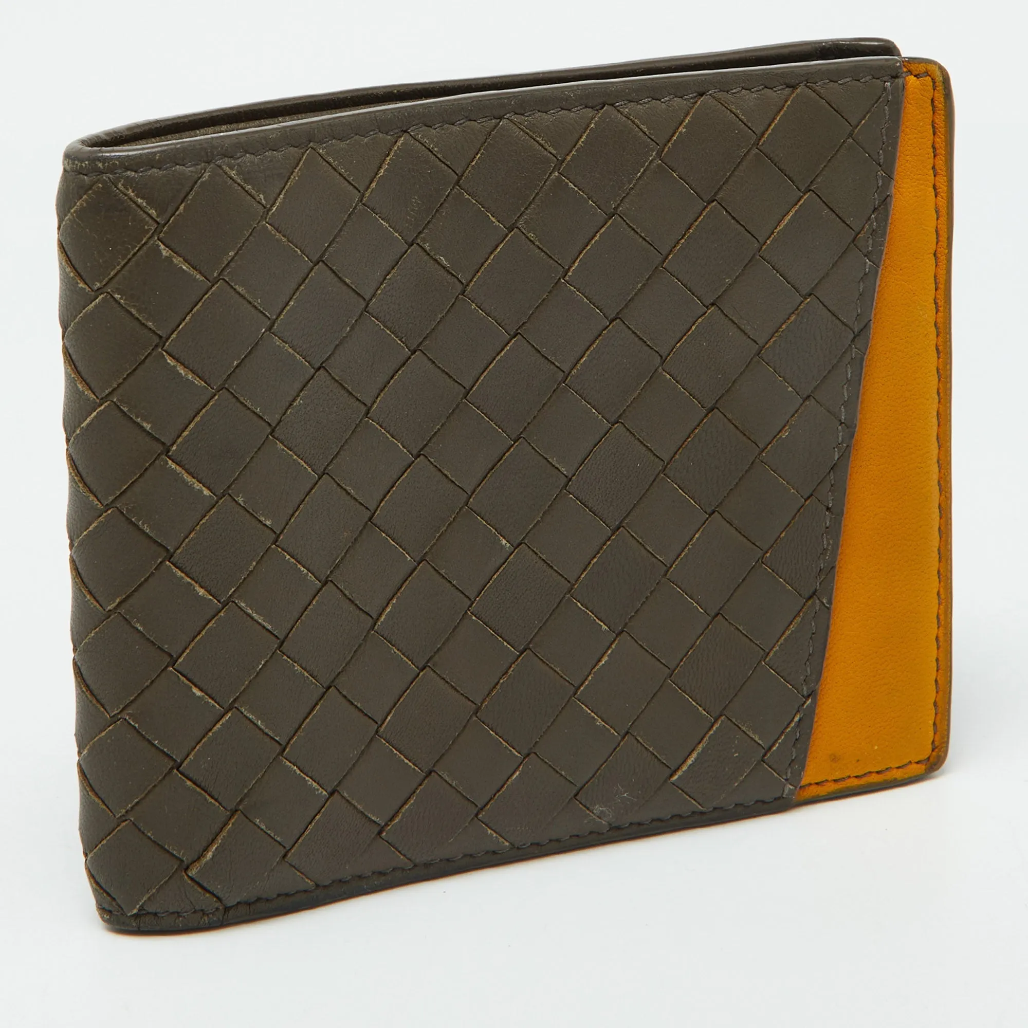 BOTTEGA VENETA Beige/Mustard Intrecciato Leather Bifold Wallet