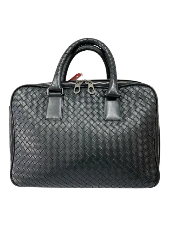 Bottega Veneta Black Leather Woven 2 handles briefcase Travel Bag