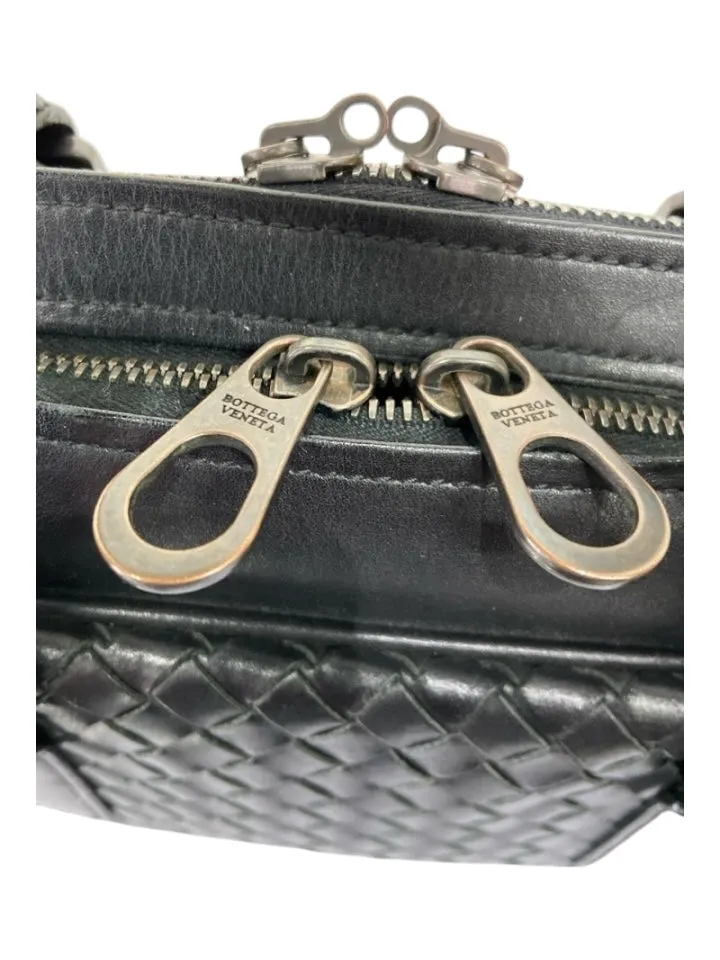 Bottega Veneta Black Leather Woven 2 handles briefcase Travel Bag