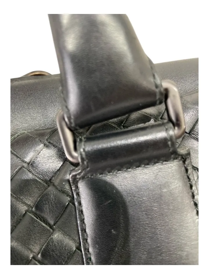 Bottega Veneta Black Leather Woven 2 handles briefcase Travel Bag