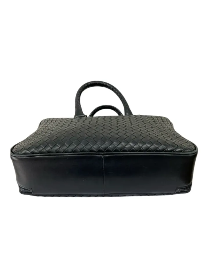 Bottega Veneta Black Leather Woven 2 handles briefcase Travel Bag