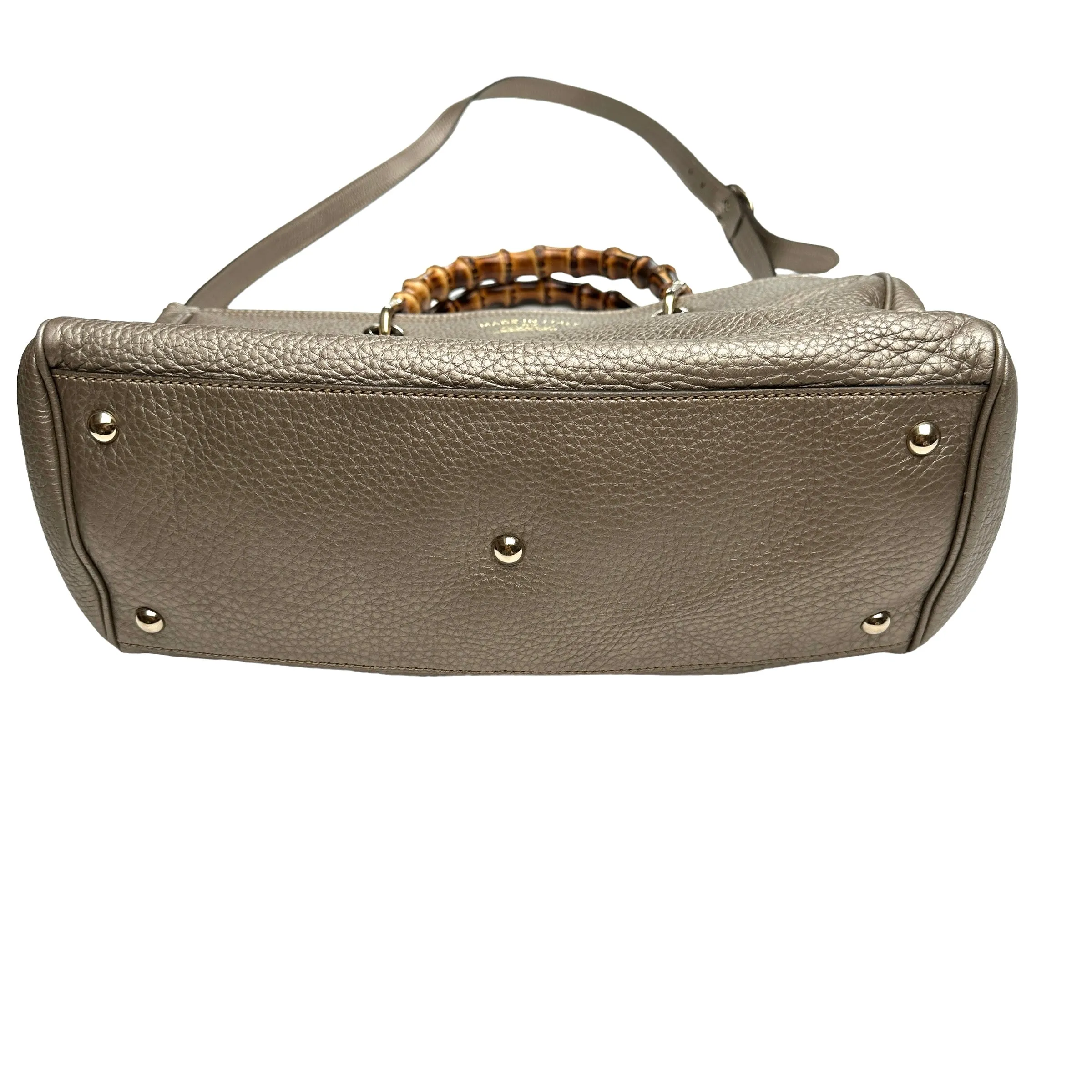 Bronze Leather Tote w/Bamboo Handles