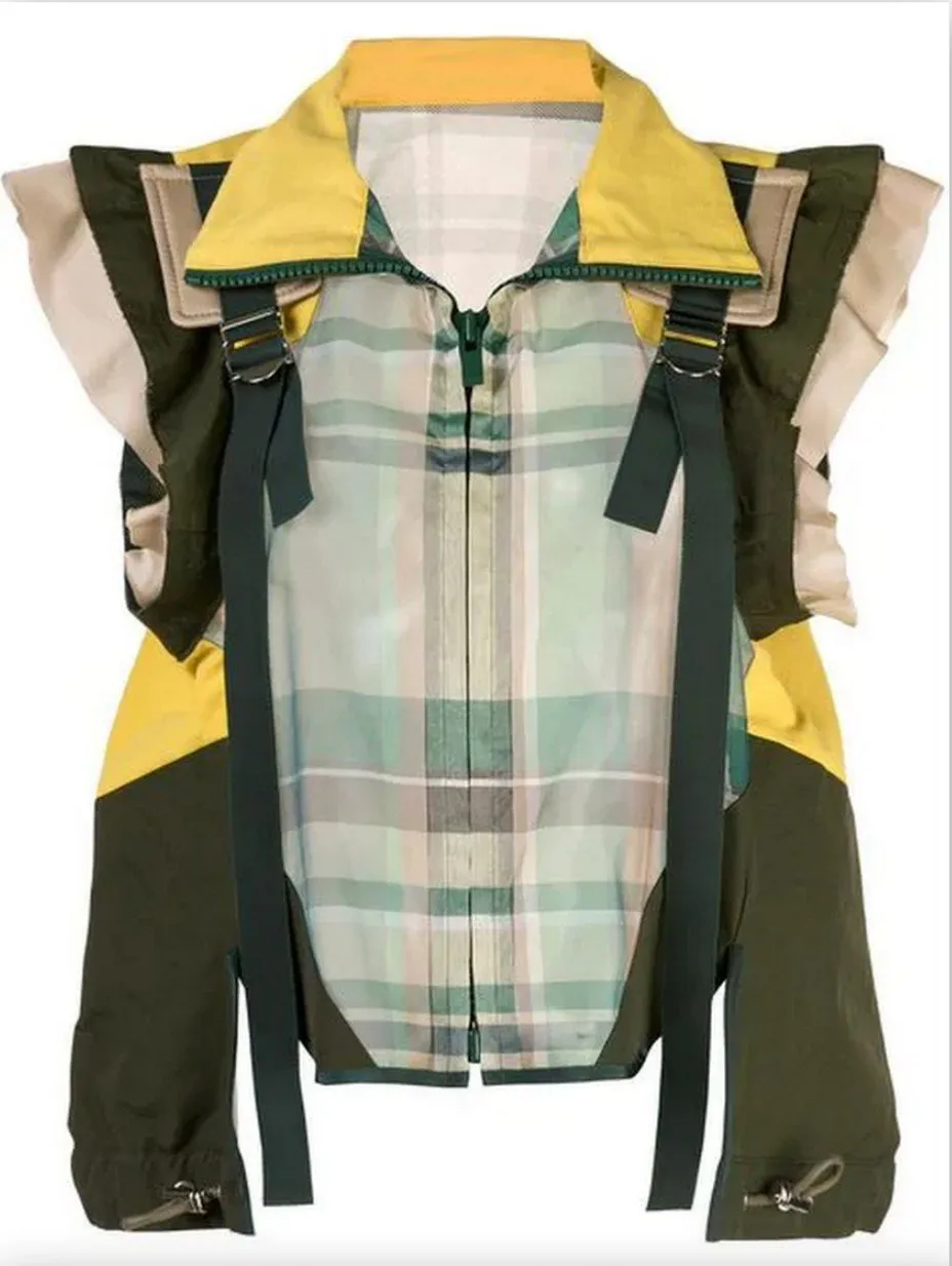 Buckled Paneled Checked Shirt, Green/Yellow