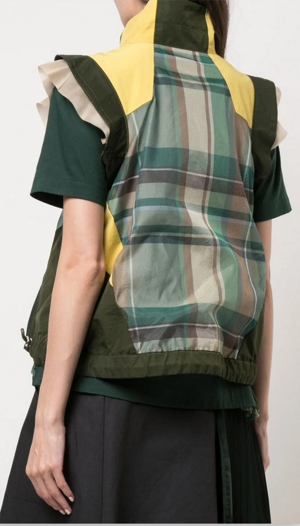 Buckled Paneled Checked Shirt, Green/Yellow