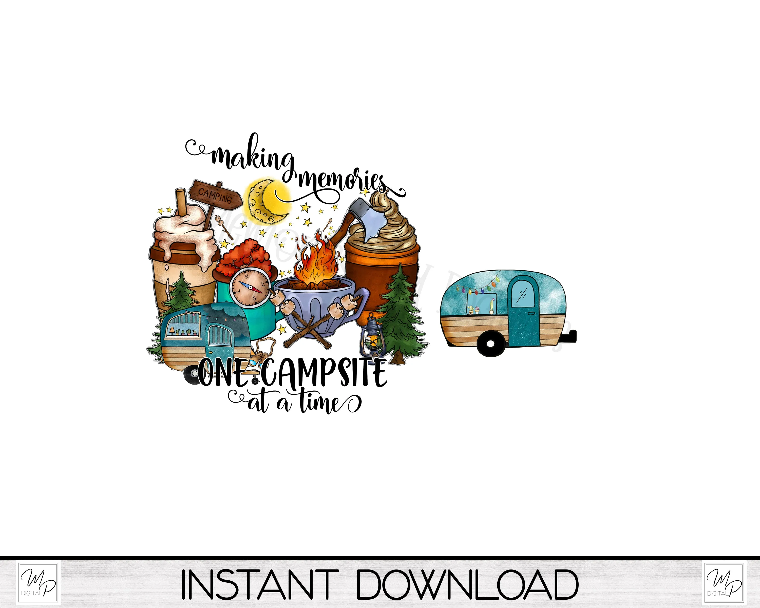 Camping PNG Sublimation Design Bundle for T-Shirts, Pillows, Mugs / Camper Earring Digital Download