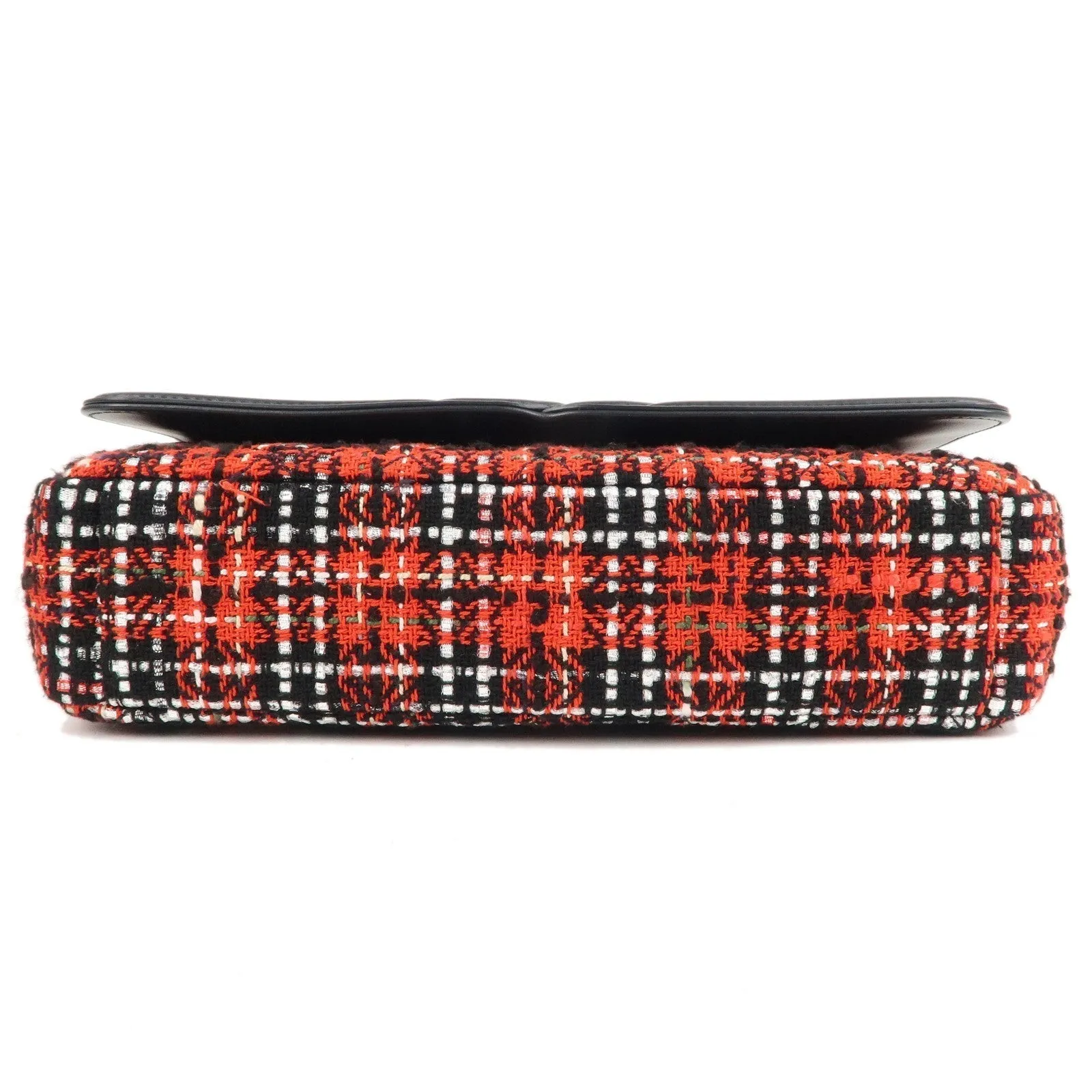 CHANEL CC Filigree Tweed Leather Shoulder Bag Red Black A93340