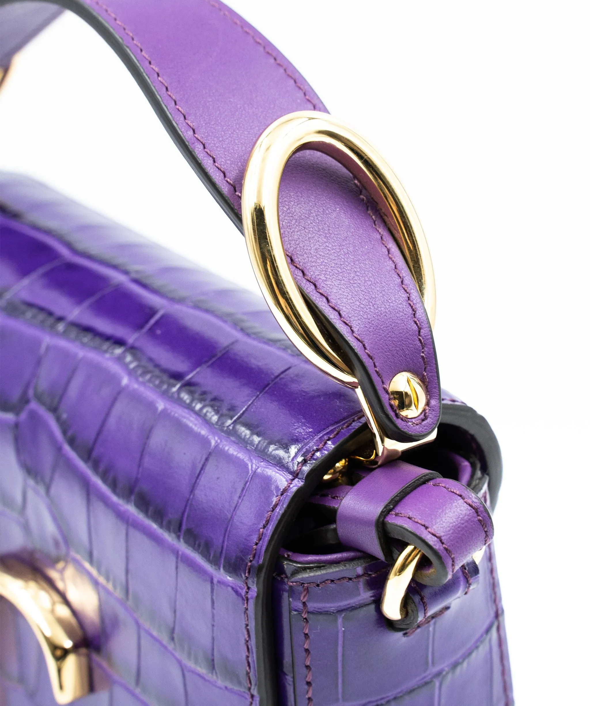 Chloe mini C bag in embossed croc, in nightfall purple colour. AJL0017