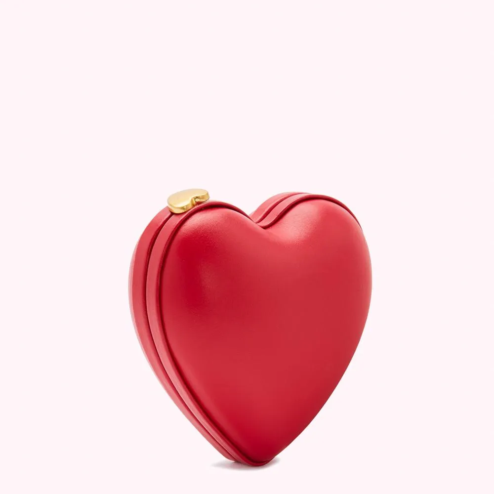CLASSIC RED LEATHER HEART CLUTCH BAG