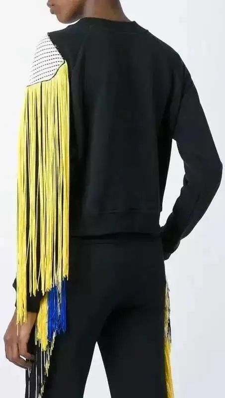 Color-Block Fringed Sweatshirt